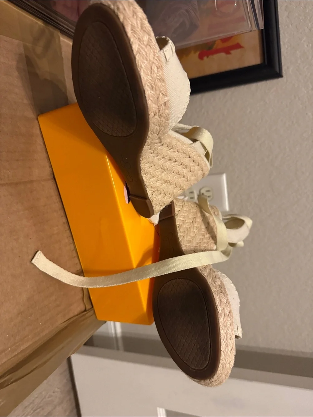 Jessica Simpson Women's Cream Espadrille Wedge Sandals with Ankle Wrap